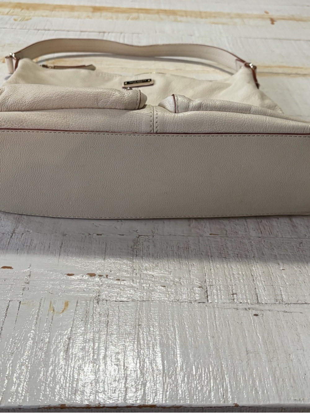 Kate Spade Ginnifer La Casita Hobo Bag Cream Leather Purse Shoulder Bag Pockets - Picture 3 of 14